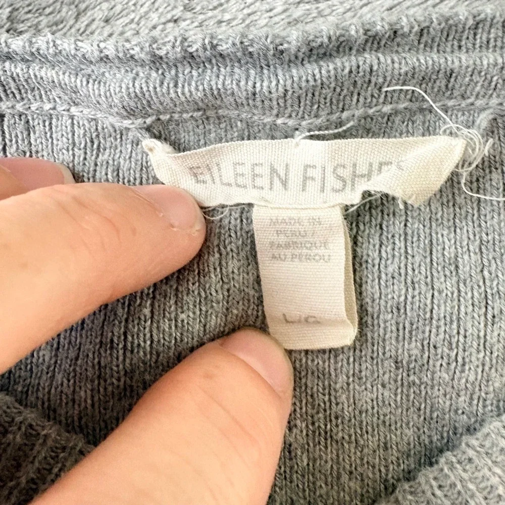 Eileen Fisher L Grey Organic Cotton Boxy‎ High Low Knit Sweater Pocket Lagenlook